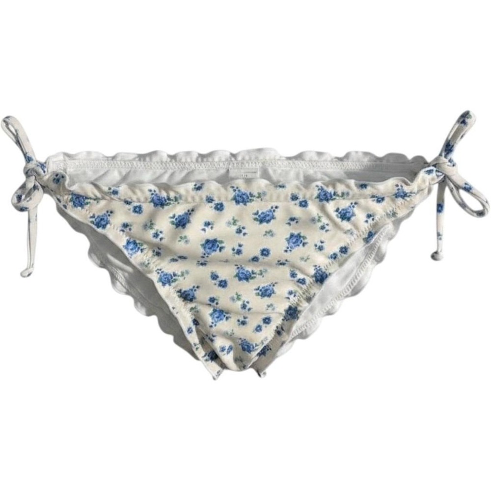 Wild Fable Blue Floral Ruffle Side Tie Bikini Bottom White Small Low Rise Swim